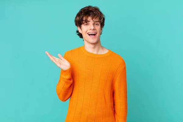 Young Handsome Man Feeling Happy Surprised Realizing Solution Idea — Stock Photo, Image