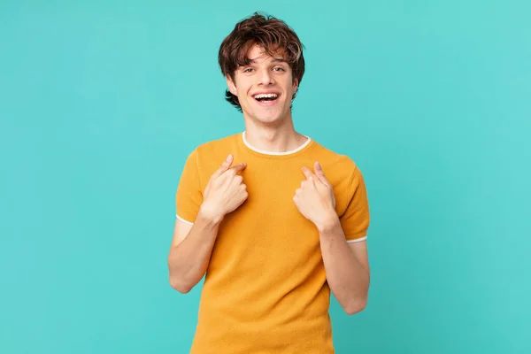 Young Handsome Man Feeling Happy Pointing Self Excited — Stock Photo, Image