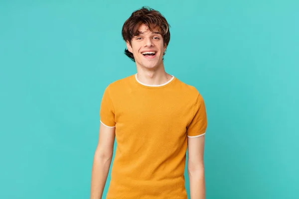 Young Handsome Man Looking Happy Pleasantly Surprised — Stock Photo, Image