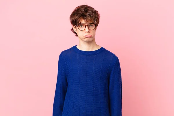 Young Handsome Man Feeling Sad Whiney Unhappy Look Crying — Stock Photo, Image