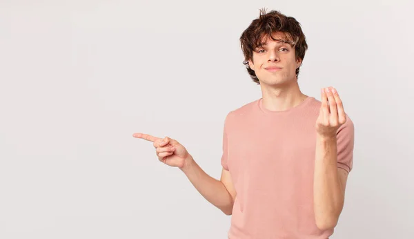 Young Handsome Man Making Capice Money Gesture Telling You Pay — Stock Photo, Image