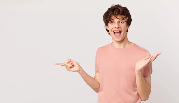 Young Handsome Man Feeling Happy Surprised Realizing Solution Idea — Stock Photo, Image