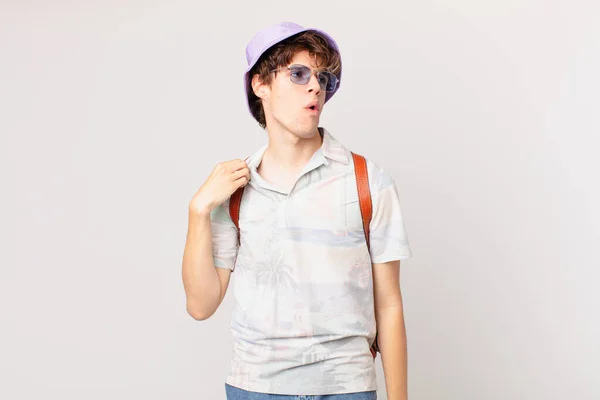 Young Traveller Tourist Man Feeling Stressed Anxious Tired Frustrated — Stock Photo, Image