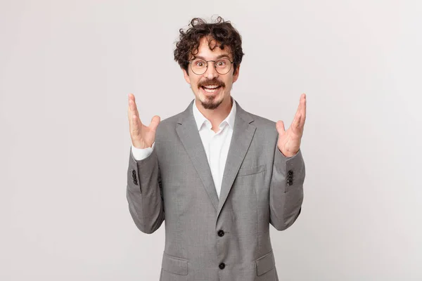 Young Businessman Feeling Happy Astonished Something Unbelievable — Stock Photo, Image