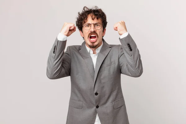Young Businessman Shouting Aggressively Angry Expression — Foto de Stock