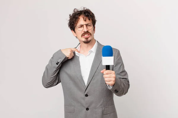 Young Man Journalist Feeling Stressed Anxious Tired Frustrated — Stock Photo, Image