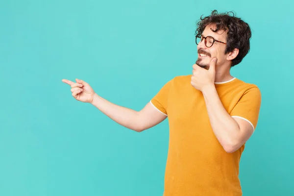 Young Handsome Man Smiling Happy Confident Expression Hand Chin — Stock Photo, Image