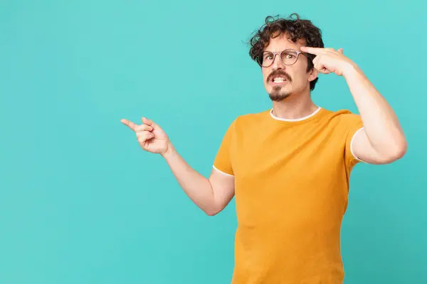 Young Handsome Man Feeling Confused Puzzled Showing You Insane — Stock Photo, Image