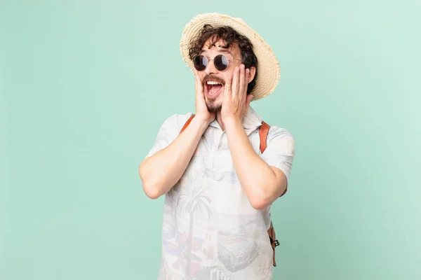 Young Traveller Tourist Feeling Happy Excited Surprised — Stockfoto