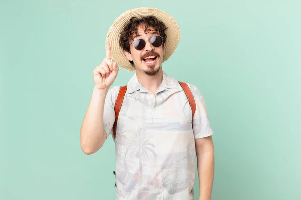 Young Traveller Tourist Feeling Happy Excited Genius Realizing Idea — Stock Photo, Image