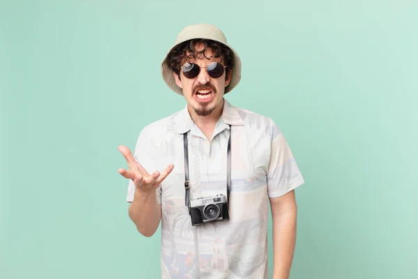 Young Traveller Tourist Looking Angry Annoyed Frustrated — Stockfoto