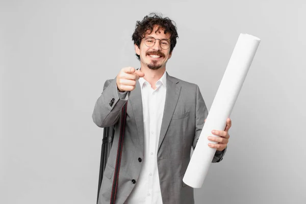 Young Architect Pointing Camera Choosing You — Stock Photo, Image