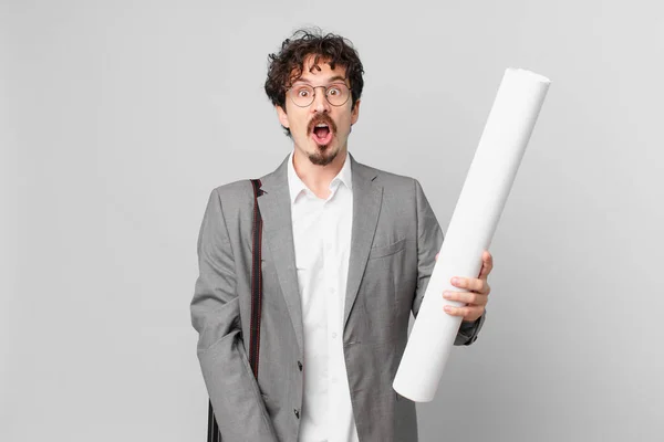 Young Architect Looking Very Shocked Surprised — Stock Photo, Image