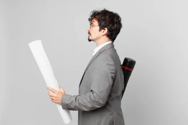 Young Architect Profile View Thinking Imagining Daydreaming — Stock Photo, Image