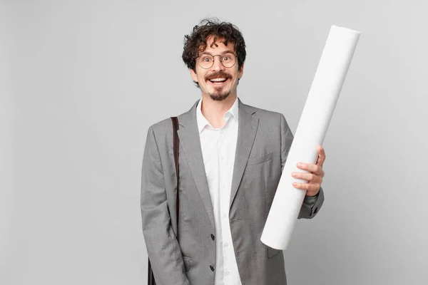 Young Architect Looking Happy Pleasantly Surprised — Stock Photo, Image