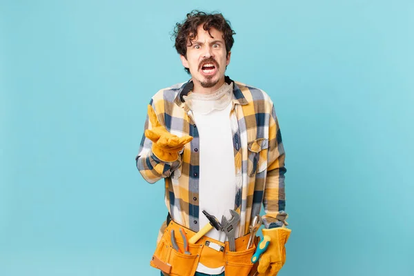 Young Handyman Housekeeper Looking Angry Annoyed Frustrated — Foto de Stock