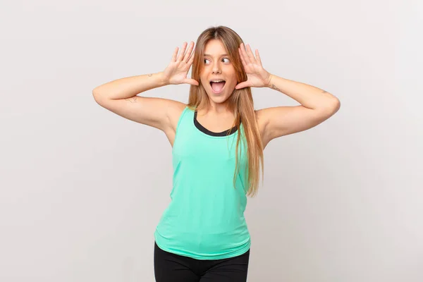 Young Pretty Fitness Woman Feeling Happy Excited Surprised — 스톡 사진