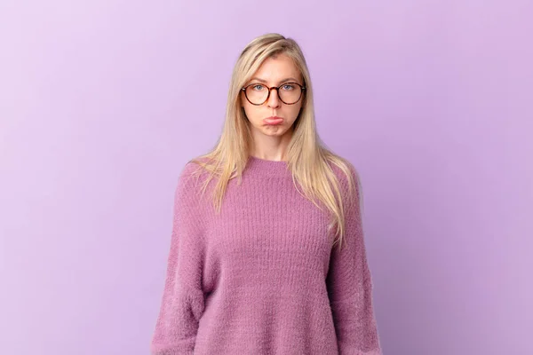 Young Blonde Woman Feeling Sad Whiney Unhappy Look Crying — Stock Photo, Image