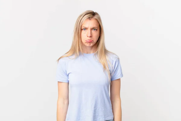 Young Blonde Woman Feeling Sad Whiney Unhappy Look Crying — Stock Photo, Image