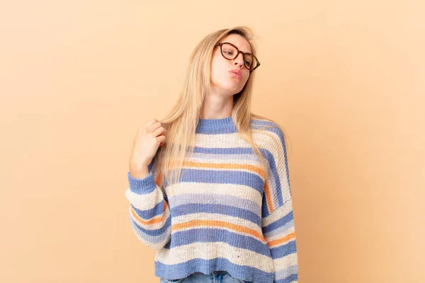 Young Blonde Woman Feeling Stressed Anxious Tired Frustrated — Stock Photo, Image