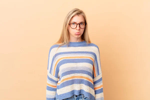 Young Blonde Woman Feeling Sad Whiney Unhappy Look Crying — Stock Photo, Image