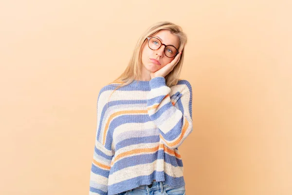 Young Blonde Woman Feeling Bored Frustrated Sleepy Tiresome — Stock Photo, Image