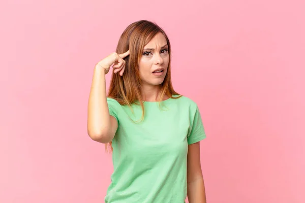 Pretty Adult Woman Feeling Confused Puzzled Showing You Insane — Stock Photo, Image