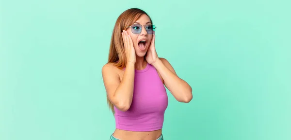 Pretty Adult Woman Feeling Happy Excited Surprised — Stock Photo, Image