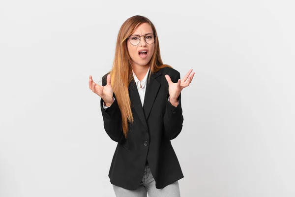 Pretty Woman Looking Desperate Frustrated Stressed Business Concept — Stock Photo, Image