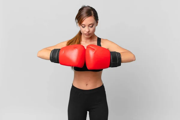 Ung Vacker Kvinna Fitness Och Boxning Koncept — Stockfoto