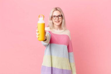blond pretty woman with a smoothy