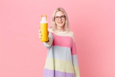 blond pretty woman with a smoothy