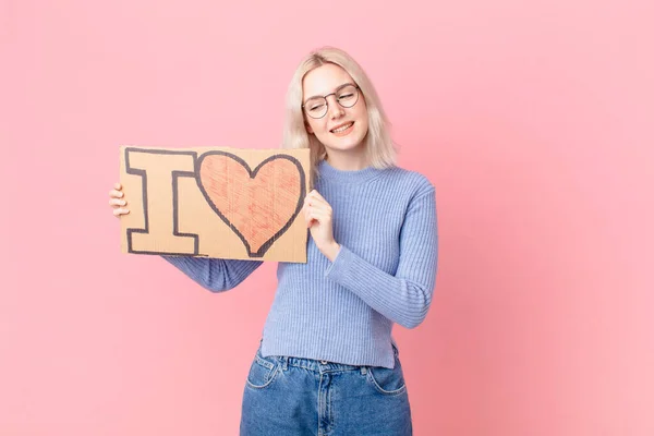Blond Woman Holding Love Banner — Foto Stock
