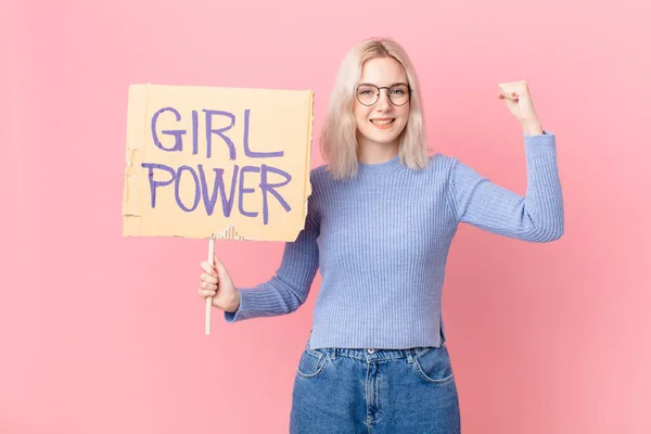 Blond Woman Girl Power Banner —  Fotos de Stock