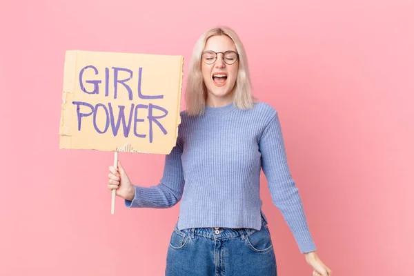 Blond Woman Girl Power Banner — Stock Photo, Image