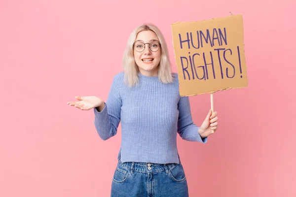 Blond Woman Protesting Cardboard Banner — Photo