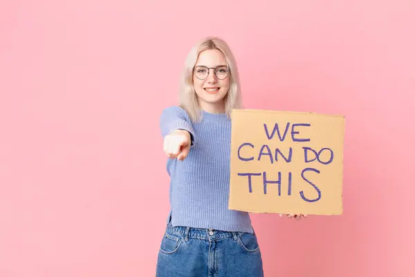 Blond Woman Protesting Cardboard Banner —  Fotos de Stock