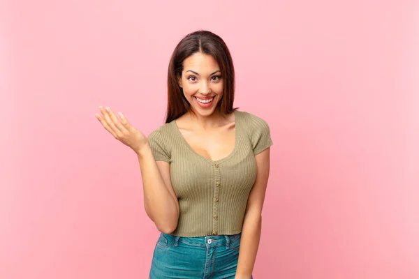 Young Hispanic Woman Feeling Happy Surprised Realizing Solution Idea — Stock Photo, Image