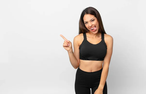 Young Hispanic Woman Cheerful Rebellious Attitude Joking Sticking Tongue Out — Stock Photo, Image