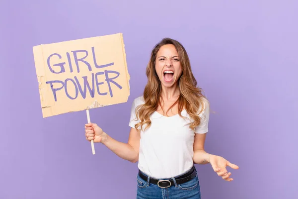 Young Pretty Woman Girl Power Concept — Stock Photo, Image