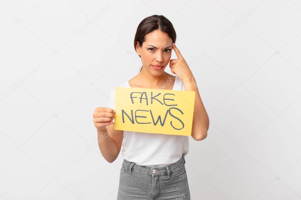 young hispanic woman. fake news concept