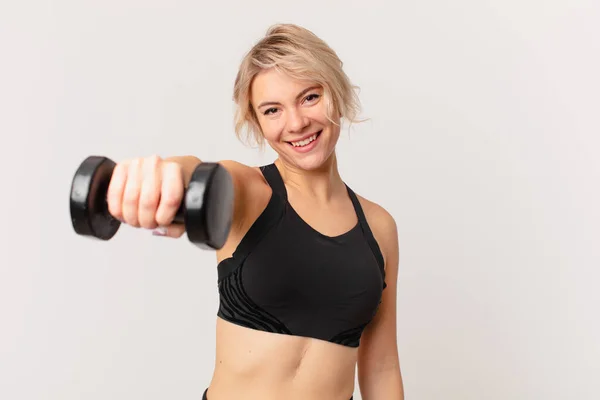 Blond Mooi Vrouw Tillen Een Halter — Stockfoto