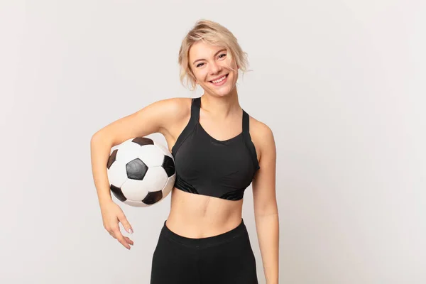 Blonde Jolie Femme Avec Ballon Football — Photo