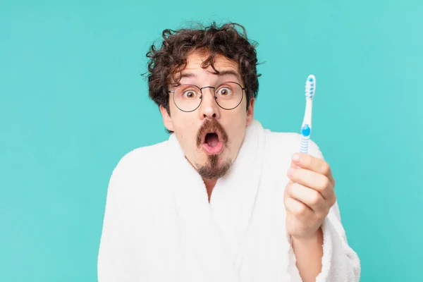 Young Crazy Man Teethbrush — Stock Photo, Image