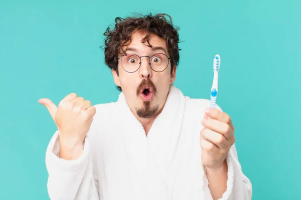 Young Crazy Man Teethbrush — Stock Photo, Image