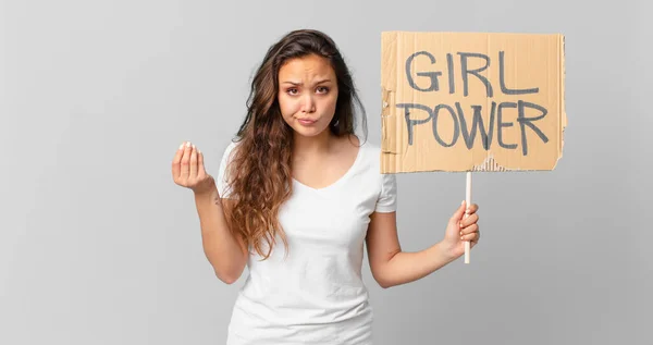 Young Pretty Woman Making Capice Money Gesture Telling You Pay — Stock Photo, Image