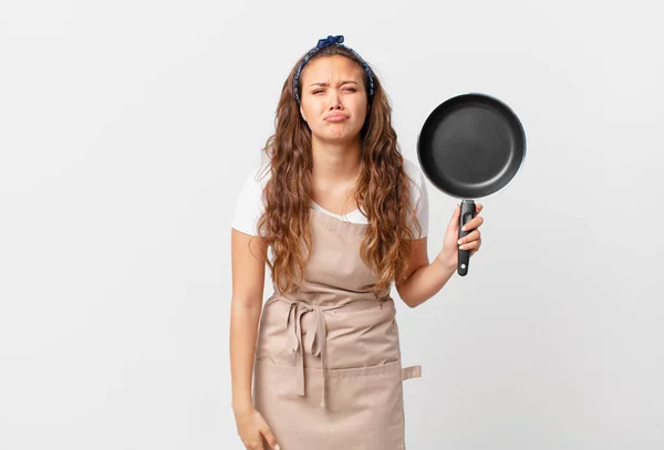 Ung Vacker Kvinna Känner Sig Ledsen Och Gnällig Med Ett — Stockfoto