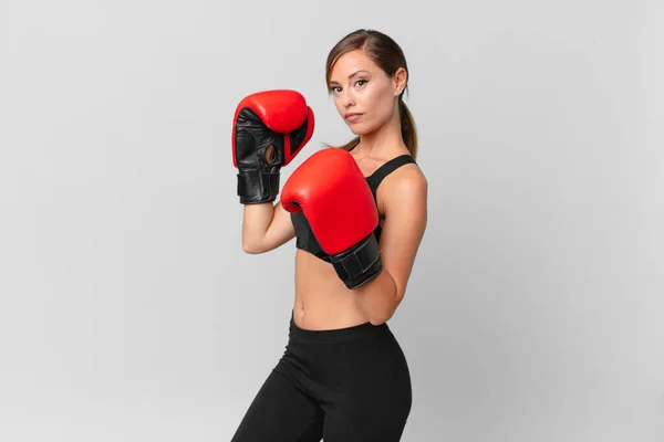 Ung Vacker Kvinna Fitness Och Boxning Koncept — Stockfoto