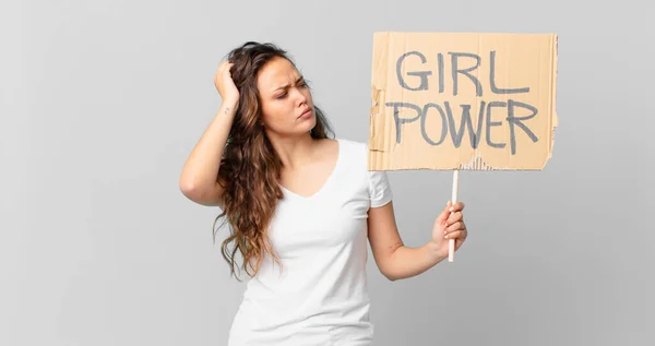 Young Pretty Woman Feeling Puzzled Confused Scratching Head Holding Girl — Stock Photo, Image