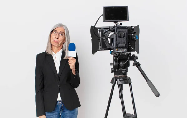 Medelålders Vit Hår Kvinna Känner Sig Ledsen Och Gnällig Med — Stockfoto